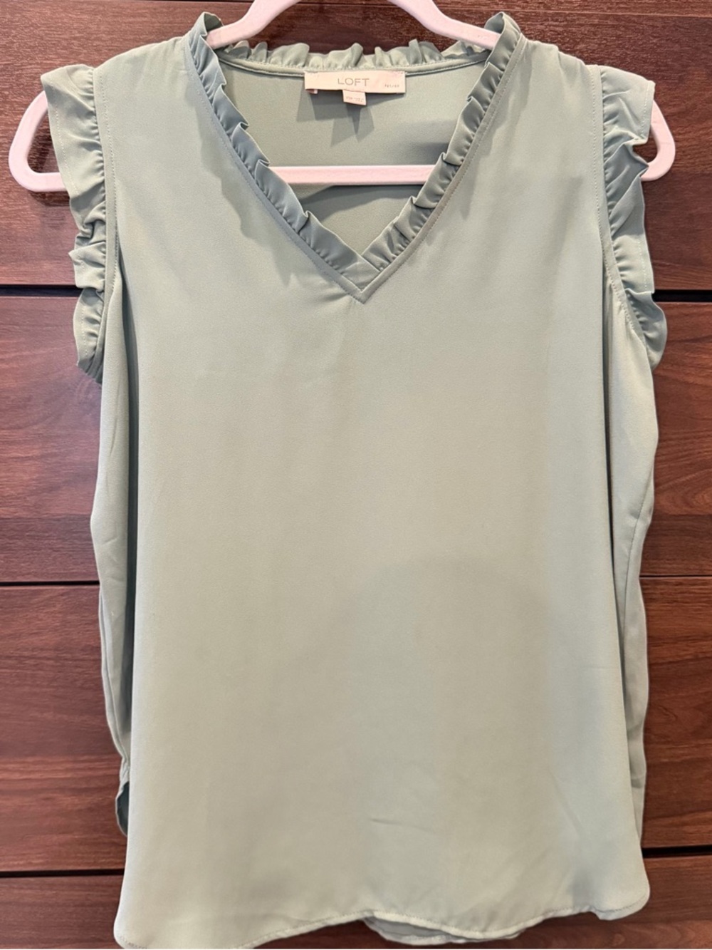 LOFT Ruffle-Trim V-Neck Shell in Sage